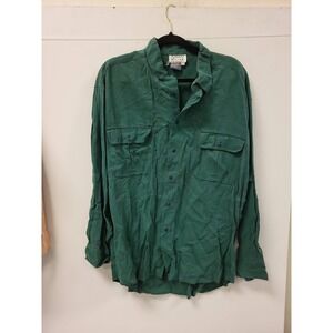 D Fine Mens Shirt XL Green 100% Silk Button Down Long Sleeve Casual Top